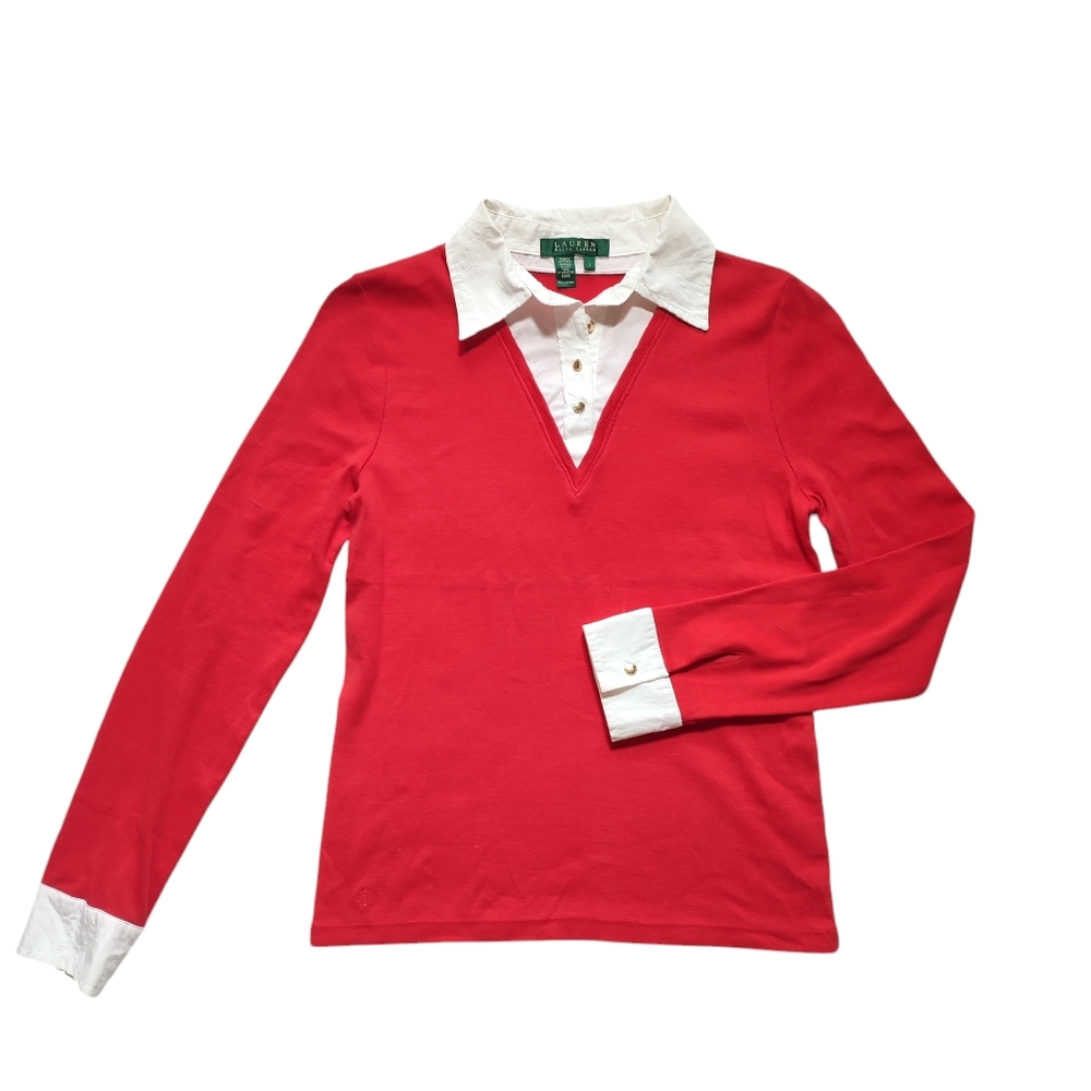 Ralph Lauren Vintage Layered Collared Red Knit Sweater Size S